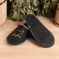 Тапочки для бани Добропаровъ &laquo;Кошечка&raquo; женские, шерсть, полиэфир, серые 26 см стелька