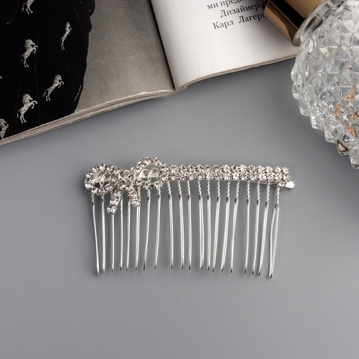 Гребень для волос "Медея" бант мини, 7х3,5 см, серебро