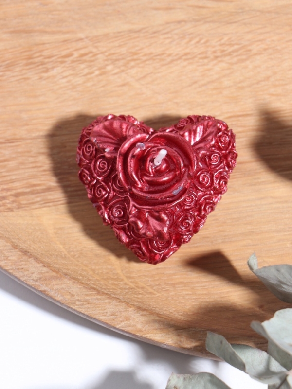 Набор свечей "Сердце с розой", 2 шт, 5х2,5см, красный