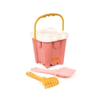Песочный набор игрушек, 4 предмета: ведро-замок, ситечко, лопатка, грабельки, розовый
