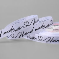 Лента репсовая &laquo;Hand made&raquo;, 15 мм, 23 &plusmn; 1 м, цвет белый/чёрный №001