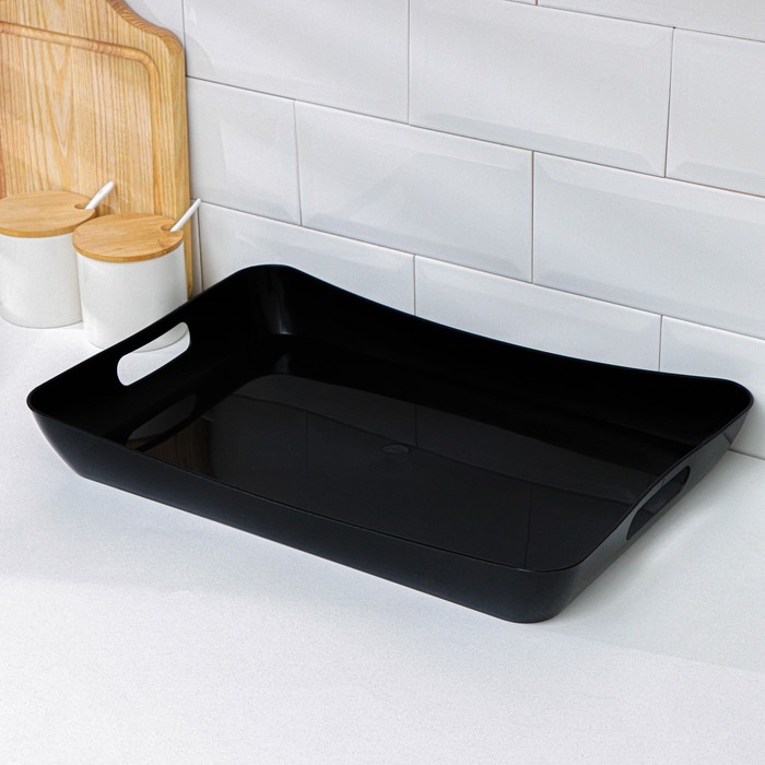 Поднос с ручками, 42,2×28,2×5,2 см «Рондо», цвет черный Поднос с ручками, 42,2×28,2×5,2 см «Рондо», цвет черный