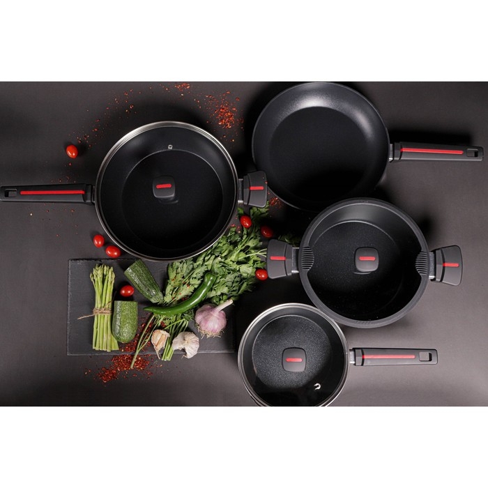 Сковорода Magistro Flame, d=28 см, h=5 см, ручка soft-touch, антипригарное покрытие, индукция, цвет чёрный