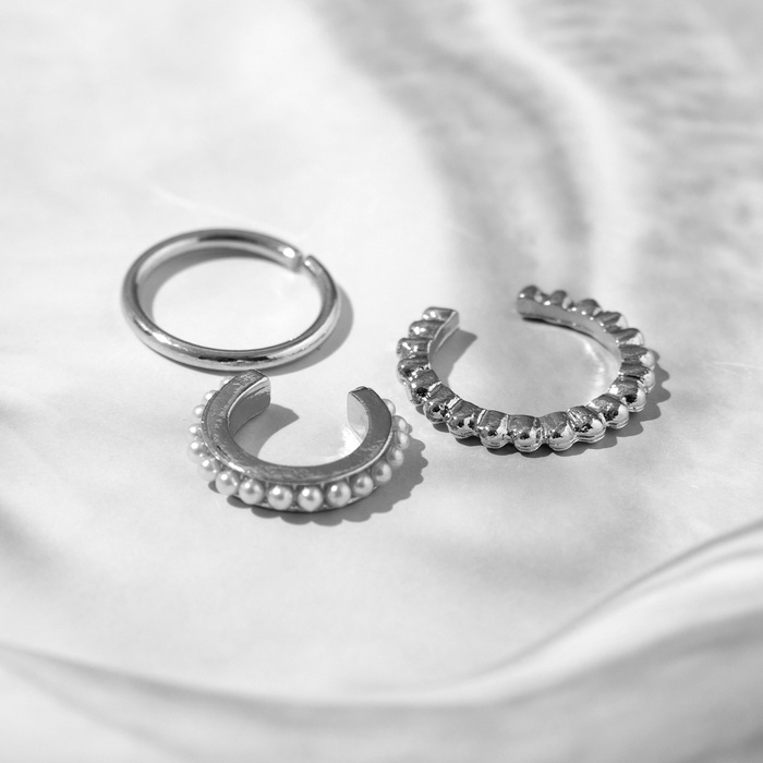 Серьги &laquo;Каффы&raquo; манжеты, набор 3 шт, цвет белый в серебре