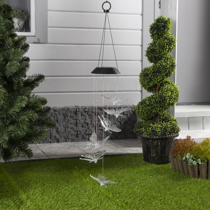 Садовый светильник на солнечной батарее &laquo;Бабочки&raquo;, 12.5&times;86&times;12.5 см, 6 LED, свечение мульти