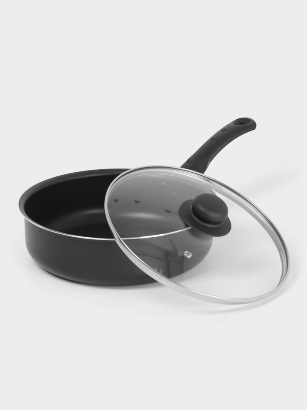 Сотейник Promo, 2.8 л, d=24 см, стеклянная крышка, антипригарное покрытие, алюминий, чёрный