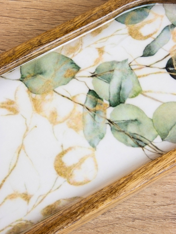 Набор розеток на подносе "Листья" (3 шт) дерево манго 33,5х13х6,5 см