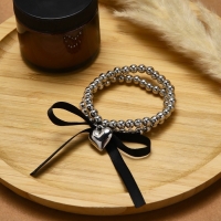 Браслет жемчуг &laquo;Сердеко&raquo; на резинке, бантик, цвет чёрный в серебре