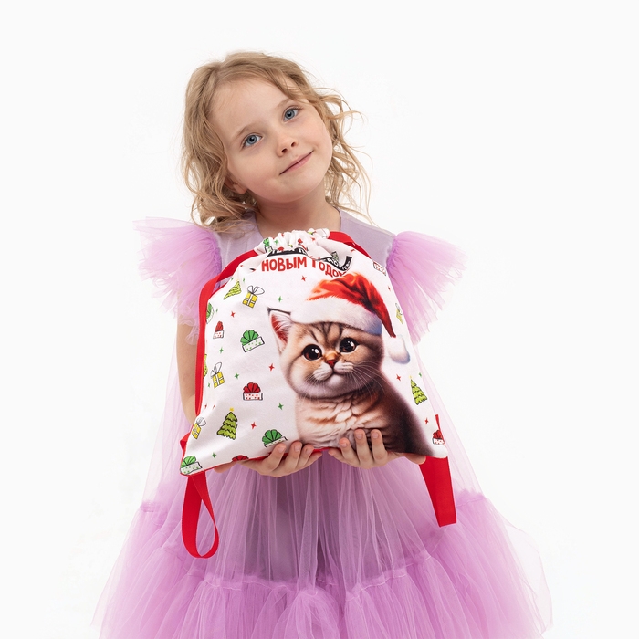 Сумка детская «Котик в шапке», 35 × 30 см, новогодняя Сумка детская «Котик в шапке», 35 × 30 см, новогодняя