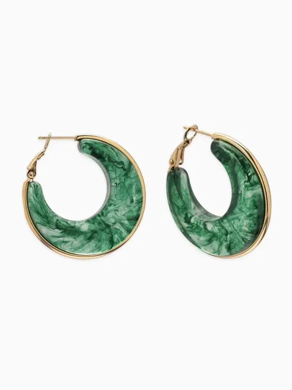 Серьги-кольца акрил "Тренд", цвет изумрудный в золоте