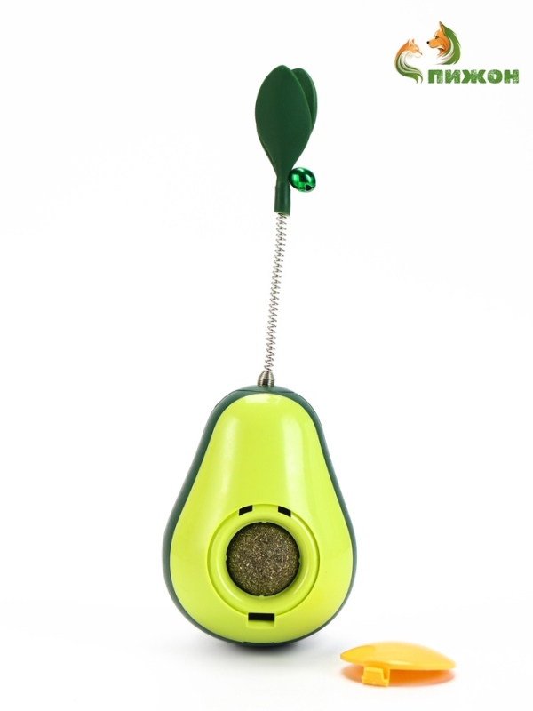 Игрушка-неваляшка с кошачьей мятой и пером "Авокадо", 15 см