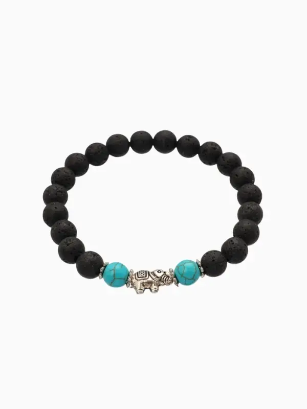 Браслет "Слоник" камень пирит, лава, длина 18 см, цв. чёрный, бирюзовый