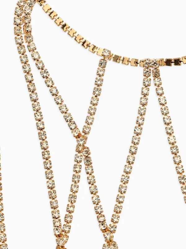 Цепочка на бедро бодичейн "Ярусы" со стразами, цвет белый в золоте