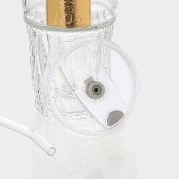 Стакан стеклянный с крышкой и трубочкой &laquo;Крона&raquo;, 400 мл