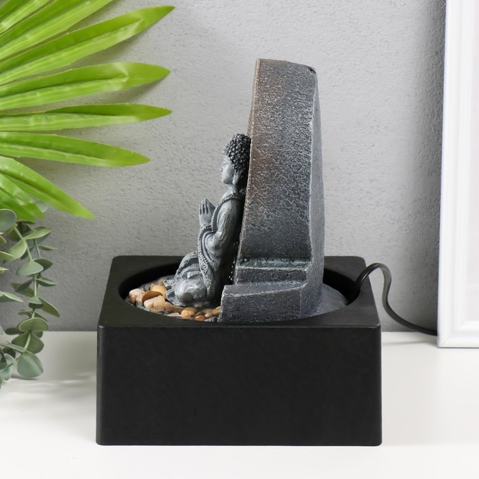 Фонтан настольный от сети, подсветка Фонтан настольный от сети, подсветка "Медитирующий Будда" серый 18х18х24 см