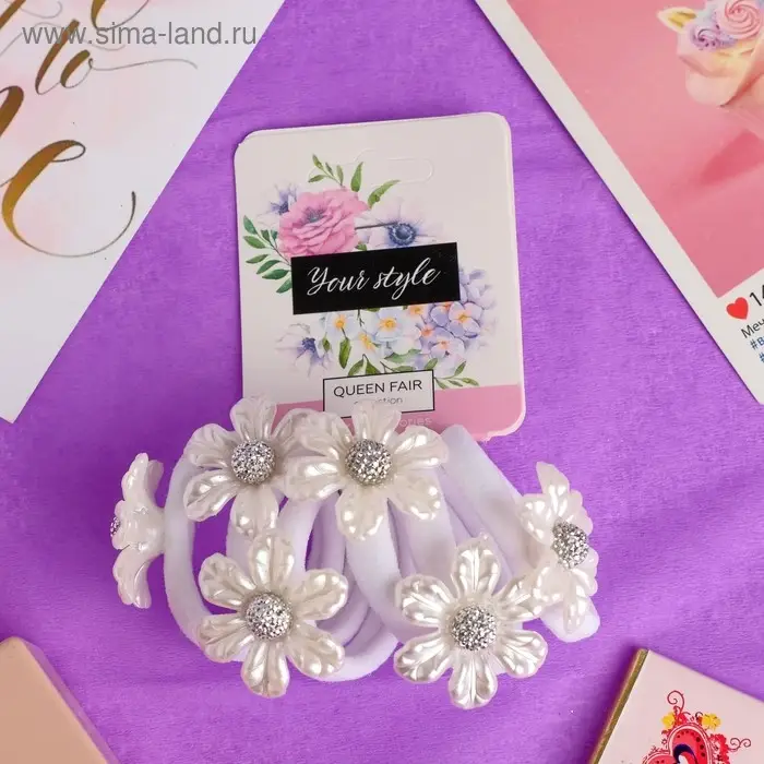 Резинки для волос QF &laquo;Беляночка&raquo;, набор 6 шт., ромашка