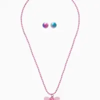 Набор детских украшений "Выбражулька" стрекоза, 2 предмета: кулон, пусеты, цвет розовый