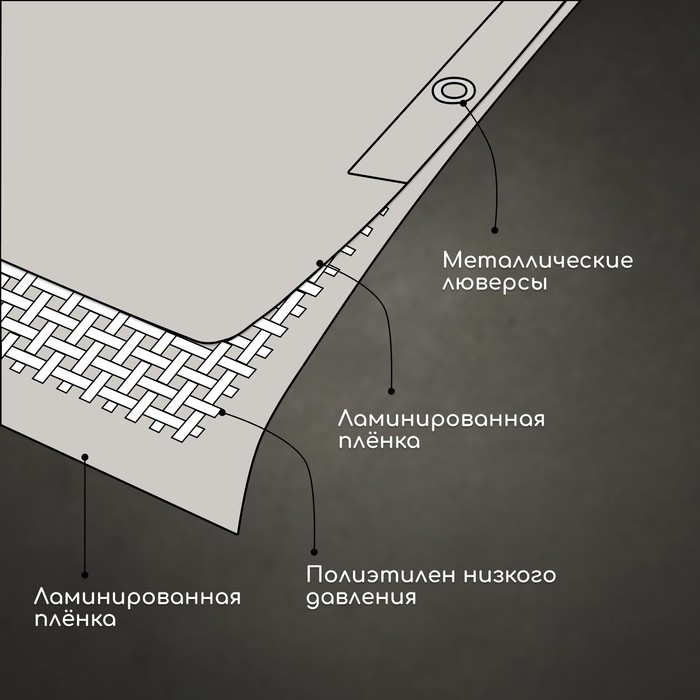 Тент защитный, 6 &times; 4 м, плотность 60 г/м&sup2;, УФ, люверсы шаг 1 м, тарпаулин, серый