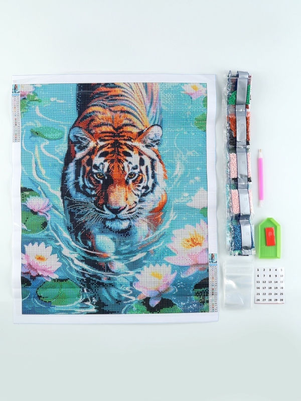 Алмазная мозаика с полным заполнением на холсте &laquo;Тигр в воде&raquo;, 40 х 50 см