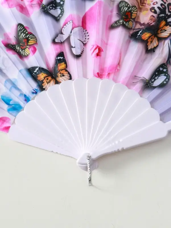 Веер пластик, текстиль "Бабочки и цветы на леопарде" МИКС 23 см