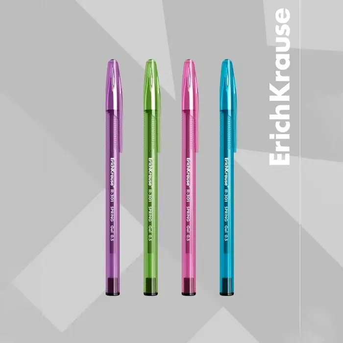 Ручка гелевая ErichKrause R-301 Spring Gel Stick, узел 0.5 мм, чернила чёрные, длина линии письма 600 метров, МИКС