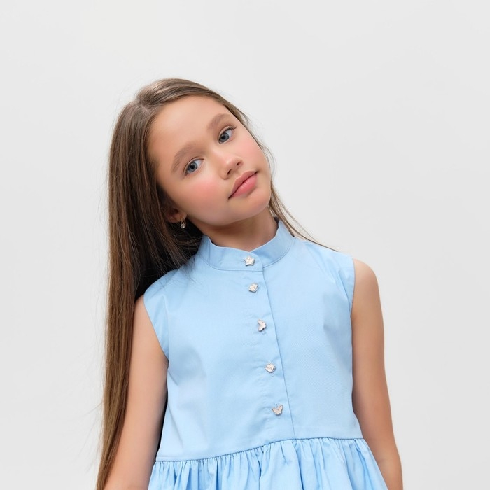 Платье для девочки MINAKU: Cotton collection цвет голубой, р-р 134 Платье для девочки MINAKU: Cotton collection цвет голубой, р-р 134