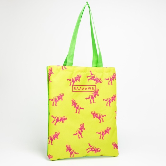 Сумка-шопер Динозавр без молнии, без подкладки, цвет зелёный/жёлтый