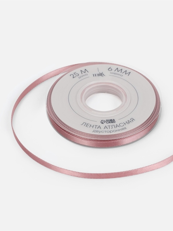 Лента атласная двухсторонняя №164 6мм*25&plusmn;1м пудровый TR