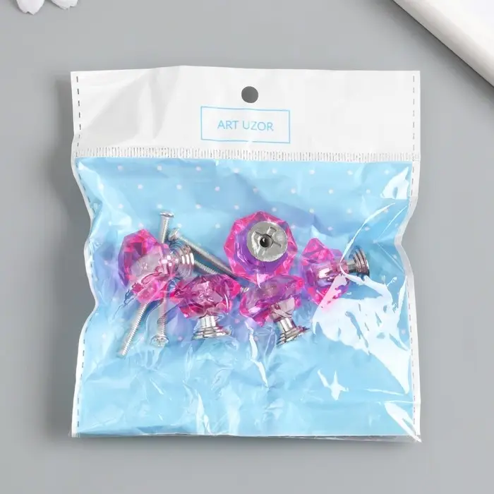 Ручка для шкатулки металл "Кристалл розовый" серебро 2,6х2,6х2,4 см