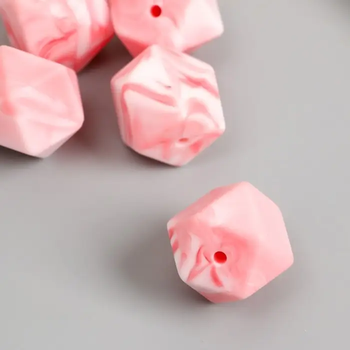 Бусина силикон "Многогранник" розовый нефрит d=1,7 см