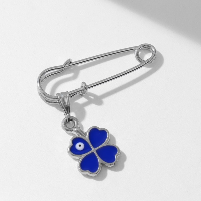 Булавка-оберег &laquo;Клевер&raquo; с глазком, 3,5 см, цвет синий в серебре