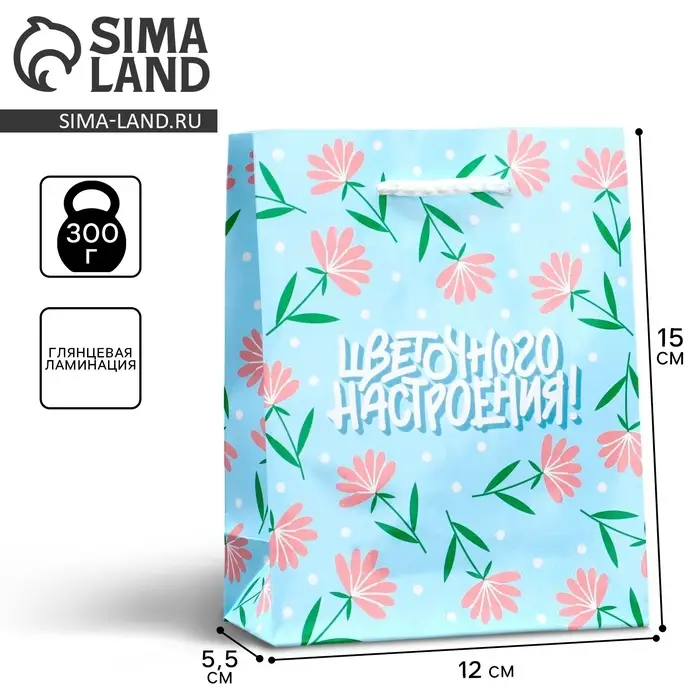 Пакет подарочный ламинированный, упаковка, &laquo;Цветочного настроения&raquo;, S 12 х 15 х 5.5 см