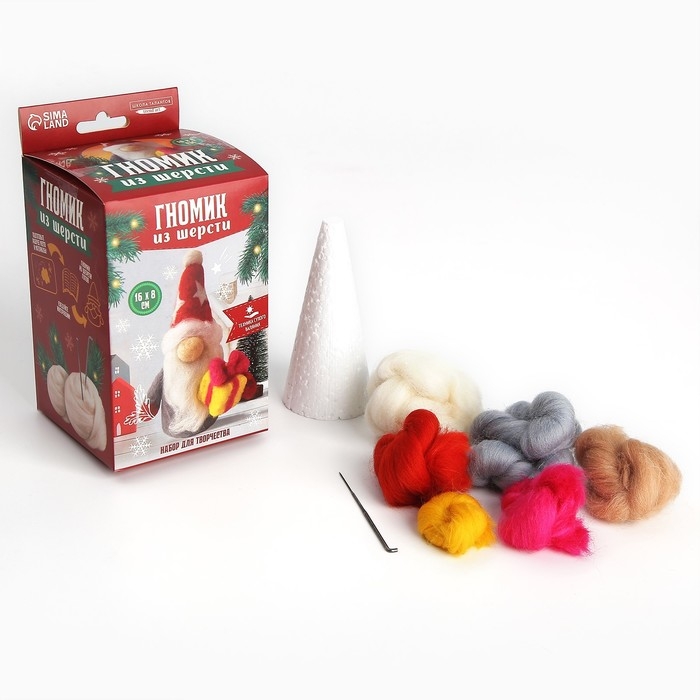 Валяние из шерсти на новый год. Игрушка своими руками &laquo;Гномик с подарком&raquo;, новогодний набор для творчества