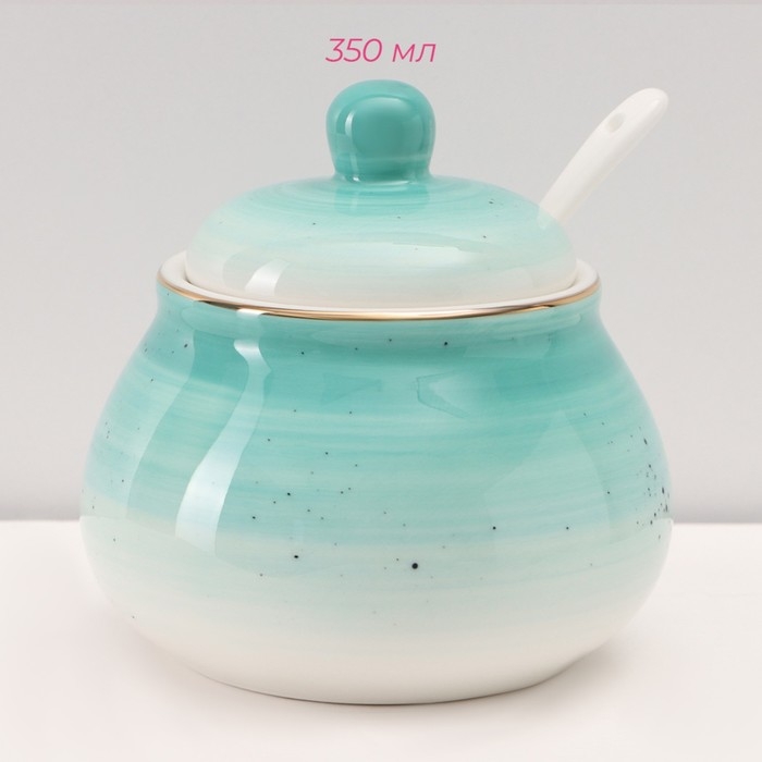 Сервиз фарфоровый чайный Доляна &laquo;Млечный путь&raquo;, 15 предметов: 6 чашек 220 мл, 6 блюдец d=13,5 см, молочник 300 мл, сахарница 350 мл, чайник 1000 мл, цвет бирюзовый