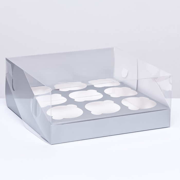 Коробка для 9 капкейков 23,5 х 23,5 х 10 , Серебро