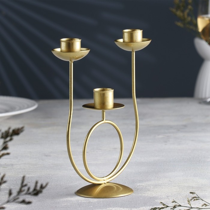 Подсвечник "Трио" металл на 3 свечи, 17х18 см, золотой