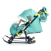 Санки-коляска &laquo;Ника Детям НД 7-7&raquo;, дизайн в джинсовом стиле, цвет зелёный, с механизмом качания