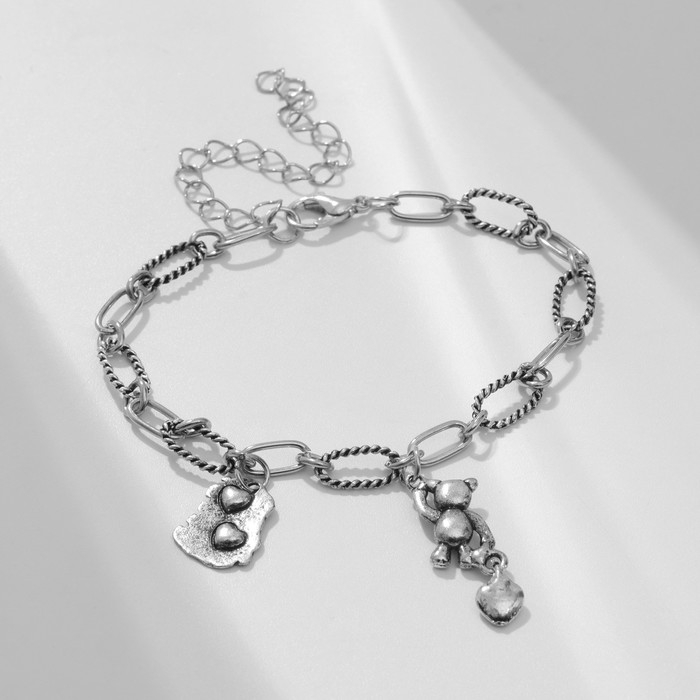 Браслет металл &laquo;Подвески&raquo; мишка, цвет серебро, 7 см