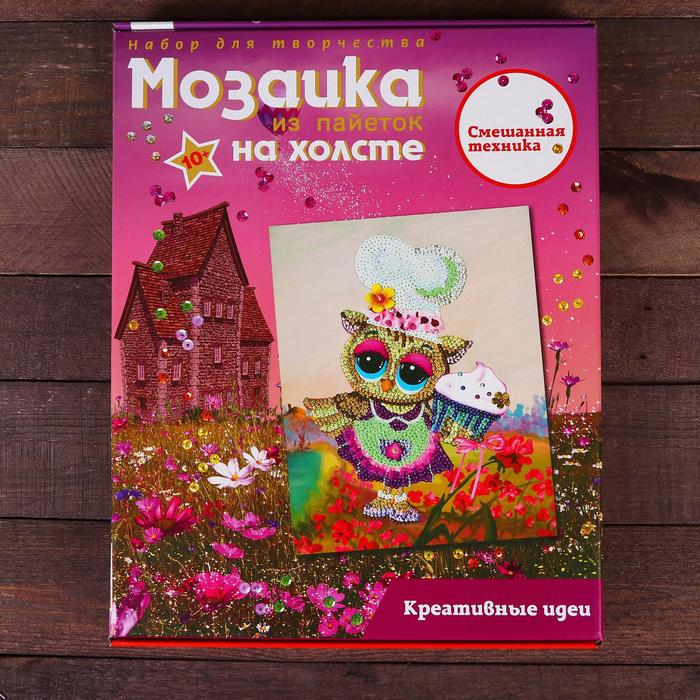 Мозаика из пайеток на холсте &laquo;Поваренок совушка&raquo;