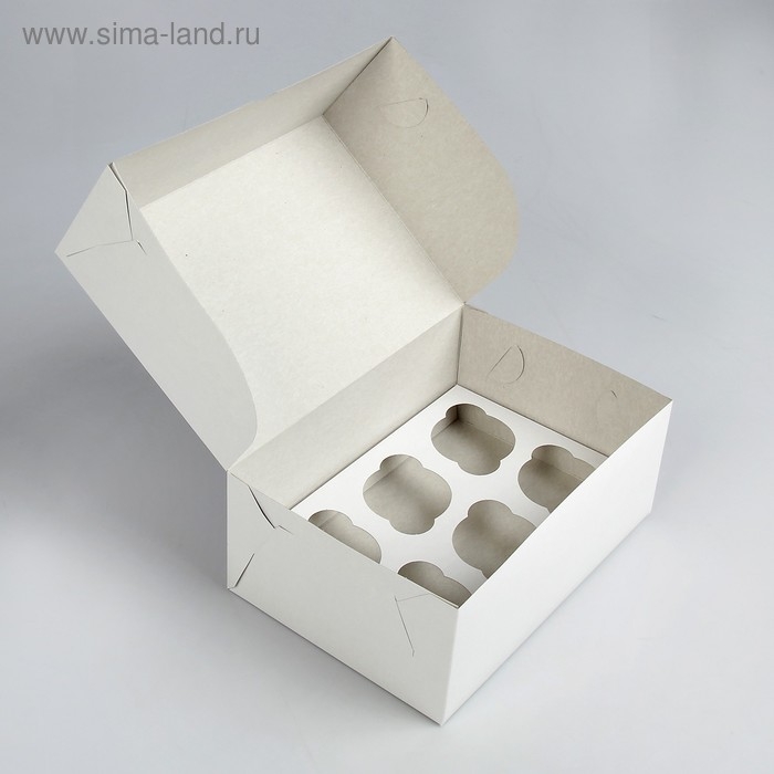 Упаковка на 6 капкейков без окна, белая 25 х 17 х 10 см