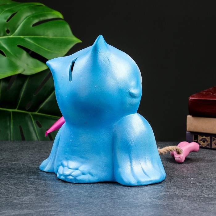 Копилка "Сова - На исполнение желаний" голубая, 20см