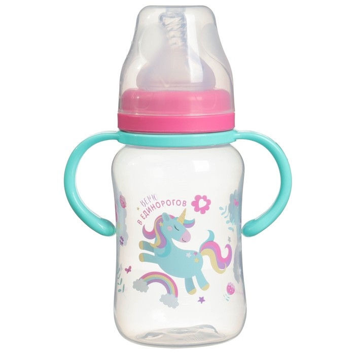 Бутылочка для кормления, широкое горло, средний поток от 3 мес., 270 мл., «Единорог», M&B Бутылочка для кормления, широкое горло, средний поток от 3 мес., 270 мл., «Единорог», M&B