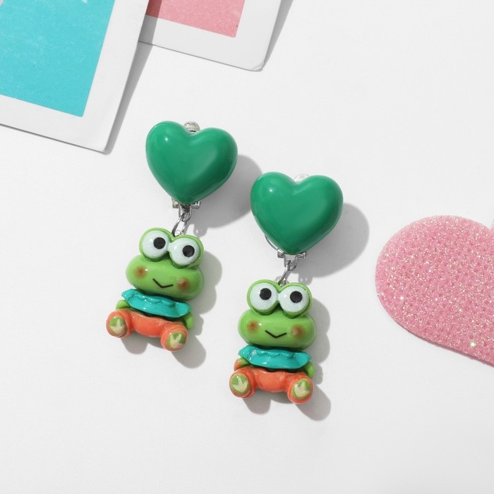 Клипсы детские &laquo;Выбражулька&raquo; животные, лягушки, цвет зелёный