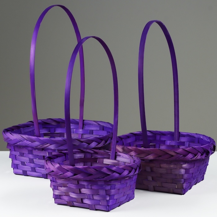 Набор корзин плетеных, D19x9/32 см, D22x9,5/34 см, D25x10/36 см, 3шт, фиолетовые, бамбук