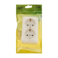 Розетка двухместная Luazon Lighting "Лига", 16 А, накладная, с з/к, белая