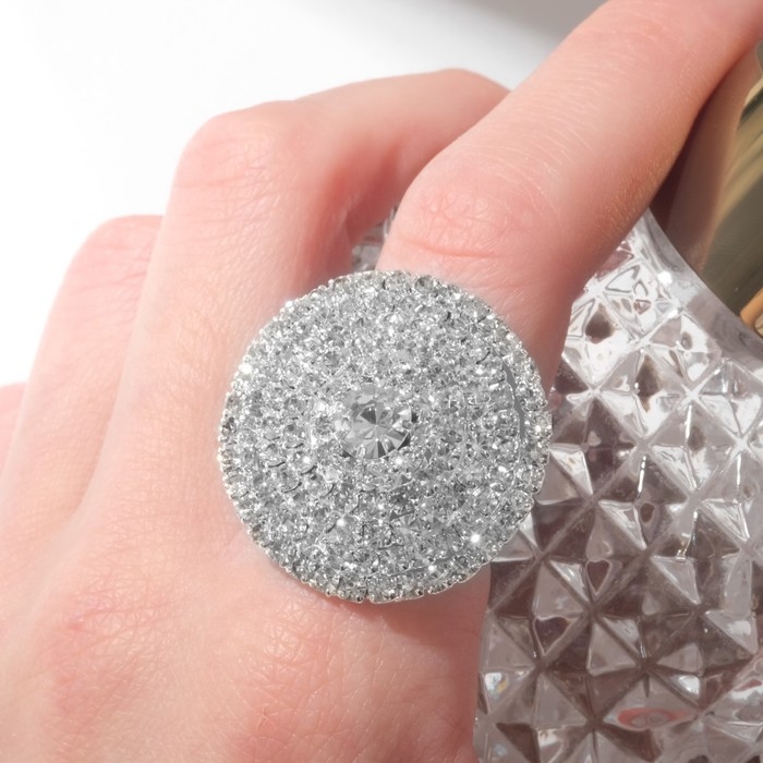 Кольцо &laquo;Лёд&raquo; круг, цвет белый в серебре, безразмерное