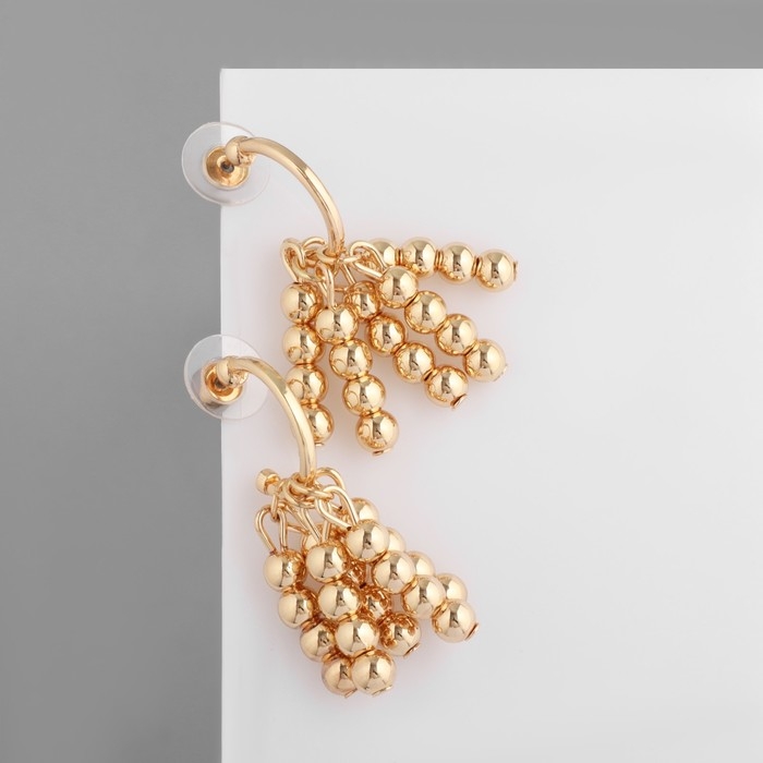Серьги металл &laquo;Кисточки&raquo; с бусинами, цвет золото