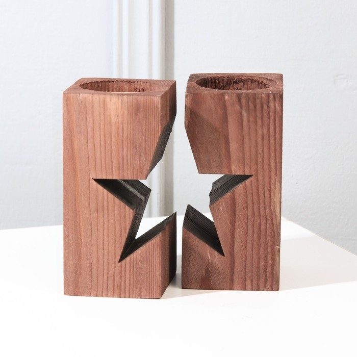 Подсвечник новогодний  деревянный &laquo;Новый год: Звездная ночь&raquo;, диам. под свечу = 4 см., 9,5 х 5,5 х 10 см.