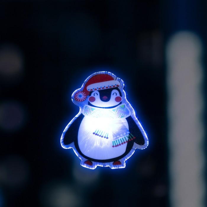 Светодиодная игрушка на липучке «Пингвин в шапке» 7.5 × 8 см, батарейки LR44х3 (в комплекте), свечение мульти Светодиодная игрушка на липучке «Пингвин в шапке» 7.5 × 8 см, батарейки LR44х3 (в комплекте), свечение мульти