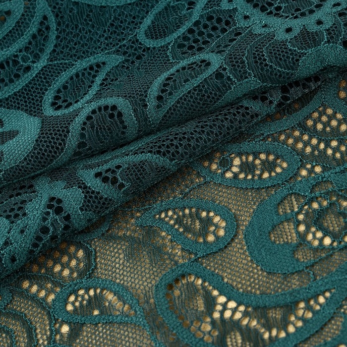 Кружевная эластичная ткань, 230 мм &times; 2,7 &plusmn; 0,5 м, цвет изумрудный